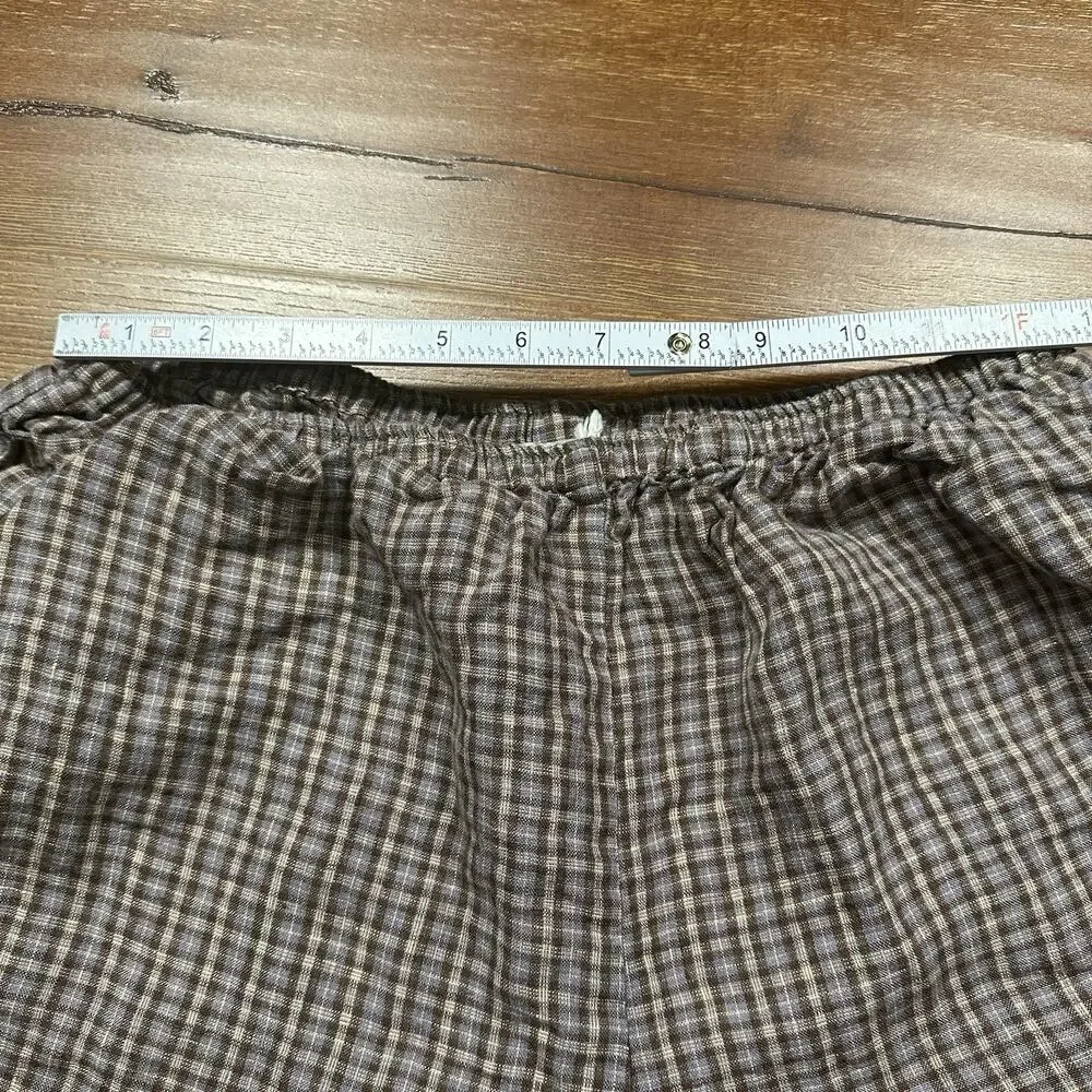 Deiji Studios Cropped Pants Womens M Purple Gray Brown Tartan Plaid 100% Linen